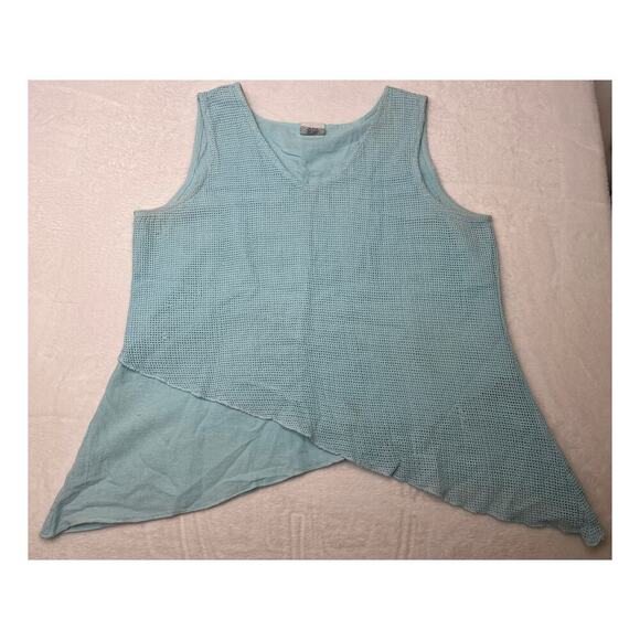VTG Color Me Cotton 90s Blue Coastal Grandma sz XL Swing Netted Tank Lagenlook - Picture 2 of 7